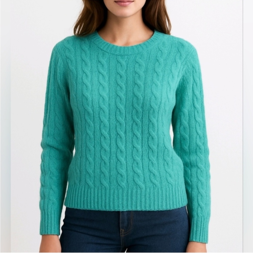 J. Crew Italian Cashmere Cable Knit Crewneck Pullover Sweater in Mint Green S
